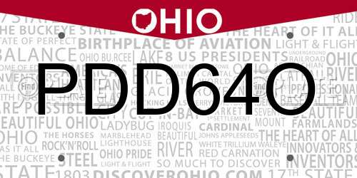 PDD64O Ohio License Plate