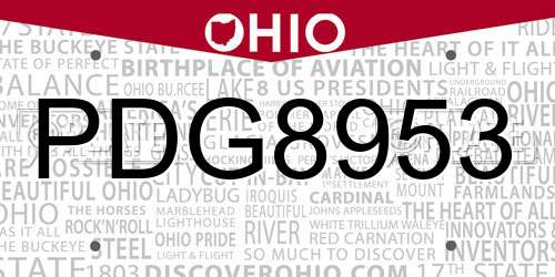 PDG8953 Ohio License Plate