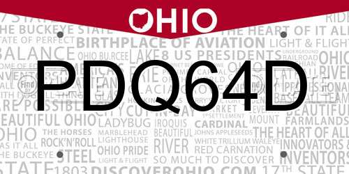 PDQ64D Ohio License Plate