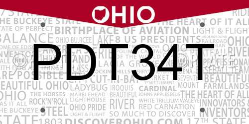 PDT34T Ohio License Plate