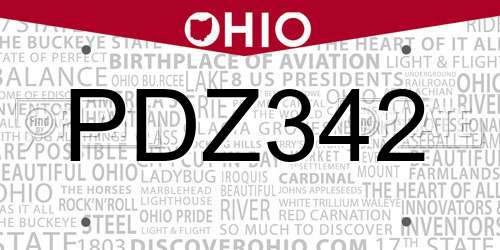 PDZ342 Ohio License Plate