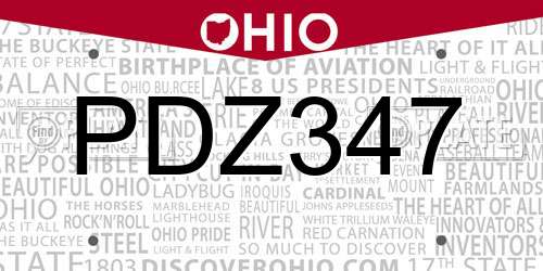 PDZ347 Ohio License Plate