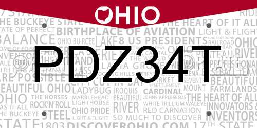 PDZ34T Ohio License Plate