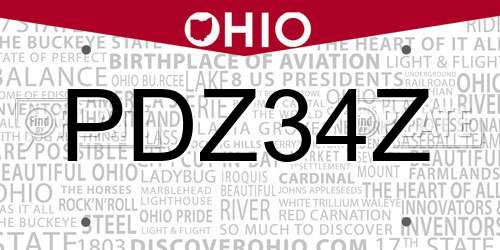 PDZ34Z Ohio License Plate