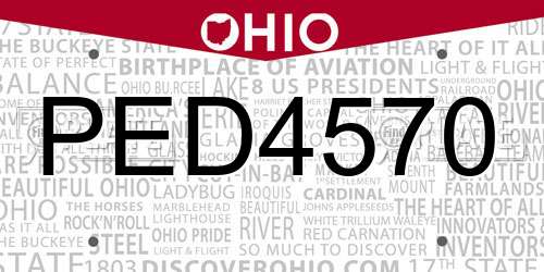 PED4570 Ohio License Plate
