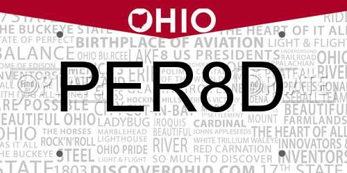 PER8D Ohio License Plate