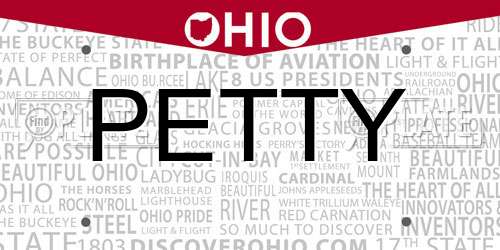 PETTY Ohio License Plate