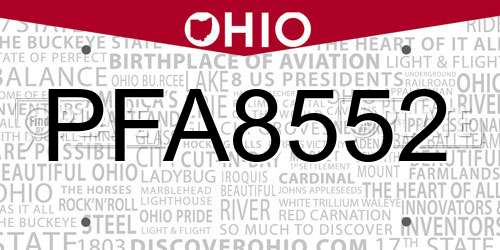 PFA8552 Ohio License Plate