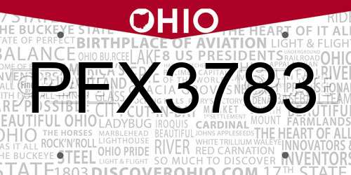 PFX3783 Ohio License Plate