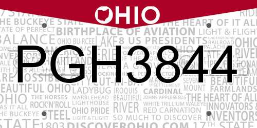 PGH3844 Ohio License Plate