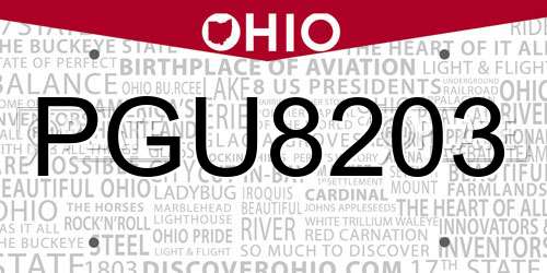 PGU8203 Ohio License Plate