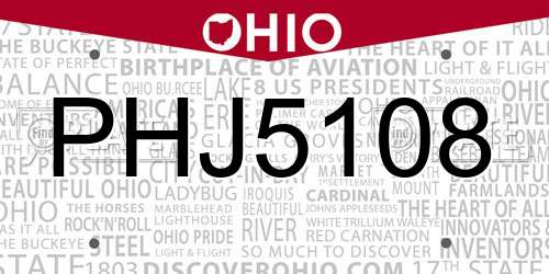 PHJ5108 Ohio License Plate