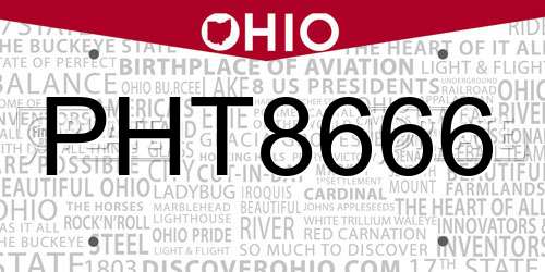 PHT8666 Ohio License Plate