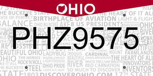 PHZ9575 Ohio License Plate