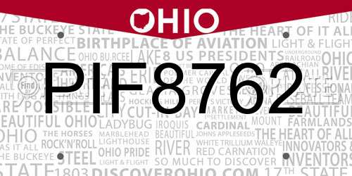 PIF8762 Ohio License Plate
