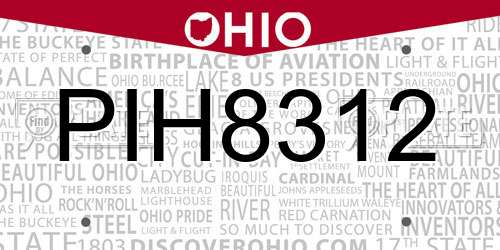 PIH8312 Ohio License Plate