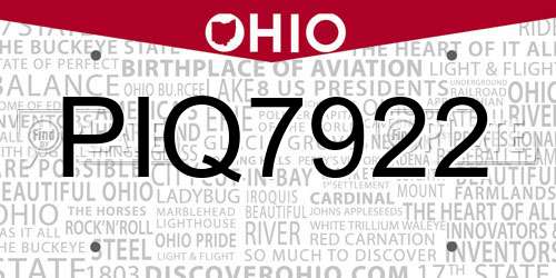 PIQ7922 Ohio License Plate