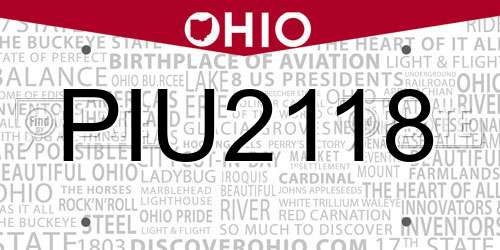 PIU2118 Ohio License Plate