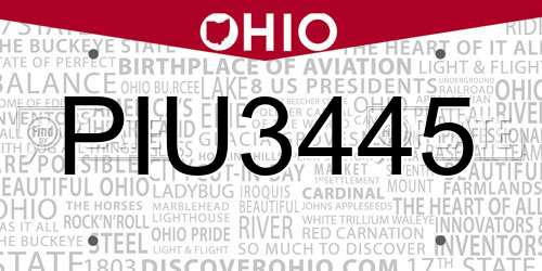PIU3445 Ohio License Plate