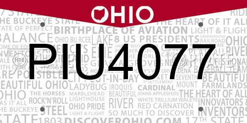 PIU4077 Ohio License Plate