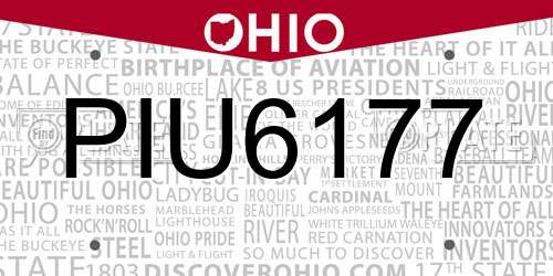 PIU6177 Ohio License Plate