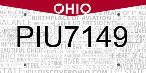 PIU7149 Ohio License Plate