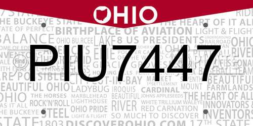 PIU7447 Ohio License Plate