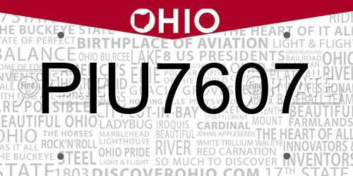 PIU7607 Ohio License Plate