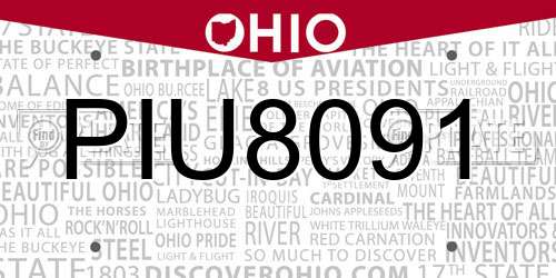PIU8091 Ohio License Plate