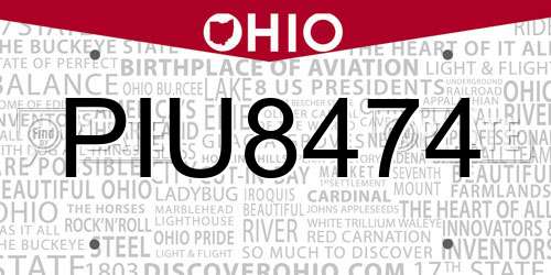 PIU8474 Ohio License Plate