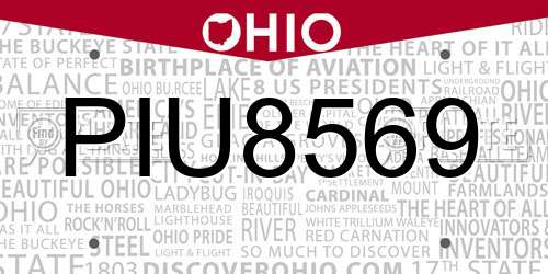 PIU8569 Ohio License Plate