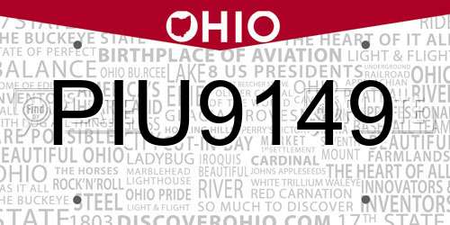 PIU9149 Ohio License Plate