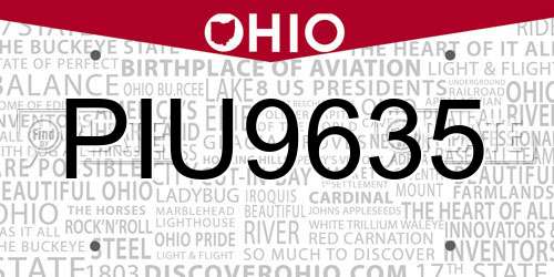 PIU9635 Ohio License Plate