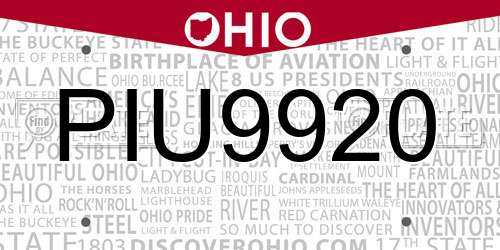 PIU9920 Ohio License Plate