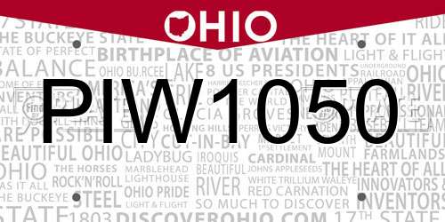 PIW1050 Ohio License Plate