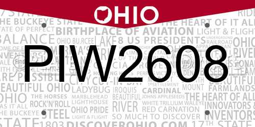 PIW2608 Ohio License Plate
