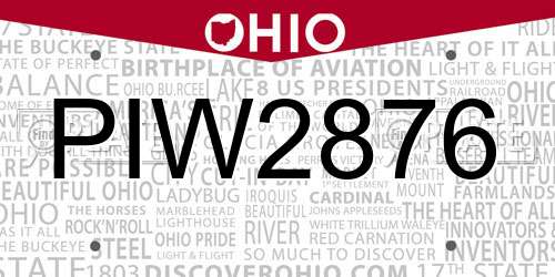 PIW2876 Ohio License Plate