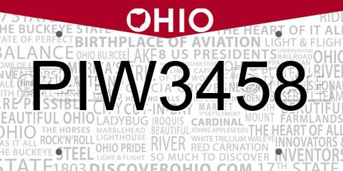 PIW3458 Ohio License Plate