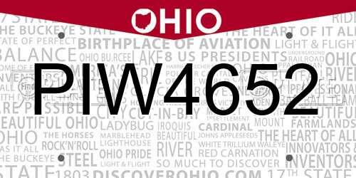 PIW4652 Ohio License Plate