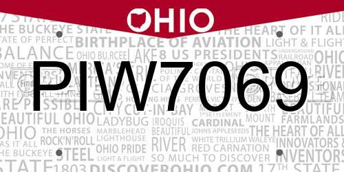 PIW7069 Ohio License Plate