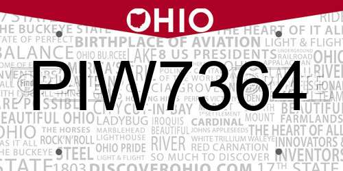 PIW7364 Ohio License Plate