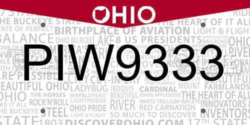 PIW9333 Ohio License Plate