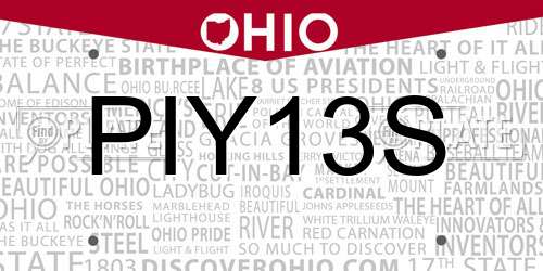 PIY13S Ohio License Plate