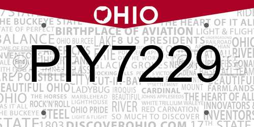 PIY7229 Ohio License Plate