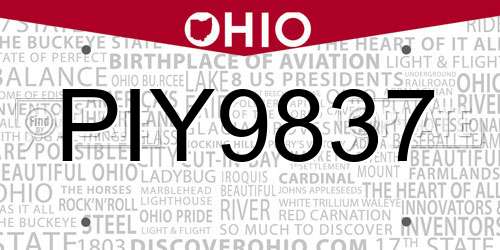 PIY9837 Ohio License Plate