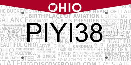 PIYI38 Ohio License Plate