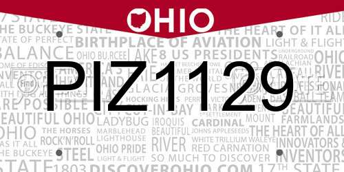 PIZ1129 Ohio License Plate