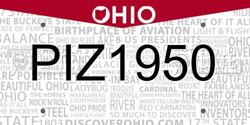 PIZ1950 Ohio License Plate