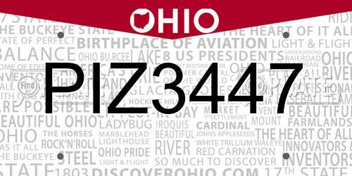 PIZ3447 Ohio License Plate