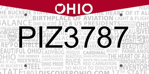 PIZ3787 Ohio License Plate